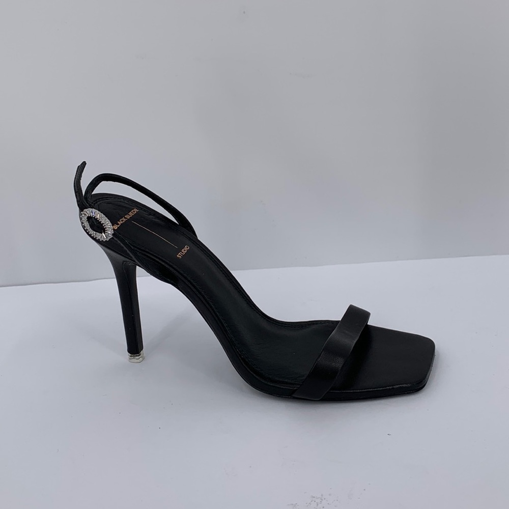 Black Suede Studio Carla slingback black heel sandal shoe stiletto crystal 7